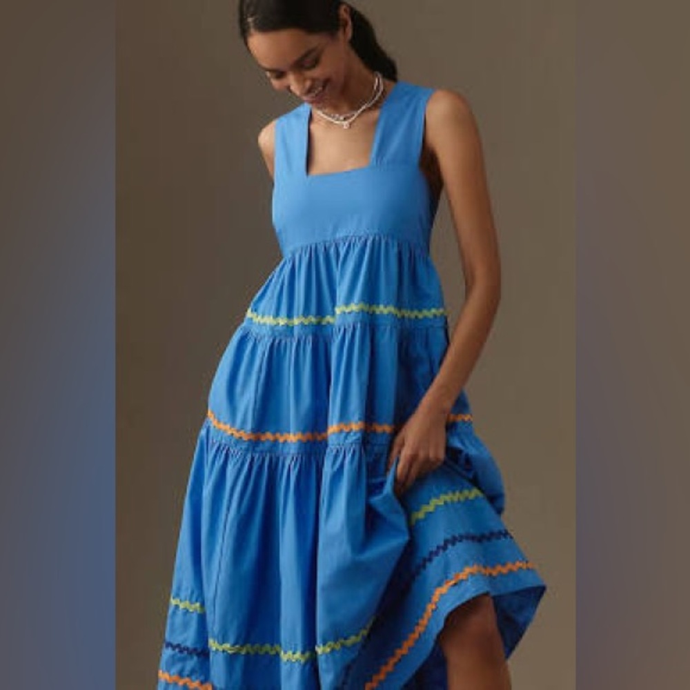 Anthropologie The Helena Square-Neck Tiered Midi Dress: Smocked Scallop Edition